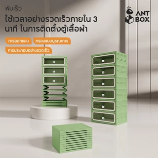 ANTBOX ตู้เก็บรองเท้าเทรนด์ใหม่ปี 2026 1 row สำหรับ สีเทาสีเขียว 6-12 คู่ ติดตั้งง่าย พับเก็บได้รวดเร็ว ตู้เก็บของอเนกประสงค์ ประตูใส ประตูแม่เหล็ก แข็งแรงทนทาน กันน้ำ กันแดด