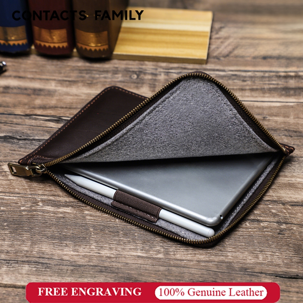 CONTACTS FAMILY เคสแท็บเล็ตหนังแท้ - สําหรับ iPad/Samsung | สไตลัส ที่ยึด + สายรัดข้อมือ + ซับกํามะหยี่