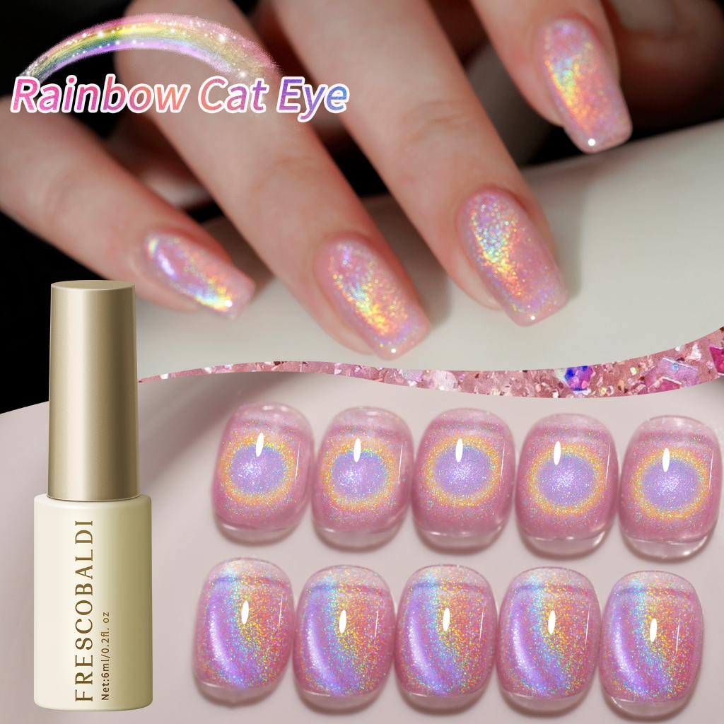 FRESCOBALDI 6ml สไตล์ใหม่ Rainbow Cat Eye Gel ยาทาเล็บติดทนนาน Bright เหมาะสําหรับร้านทําเล็บและใช้ครอบครัว