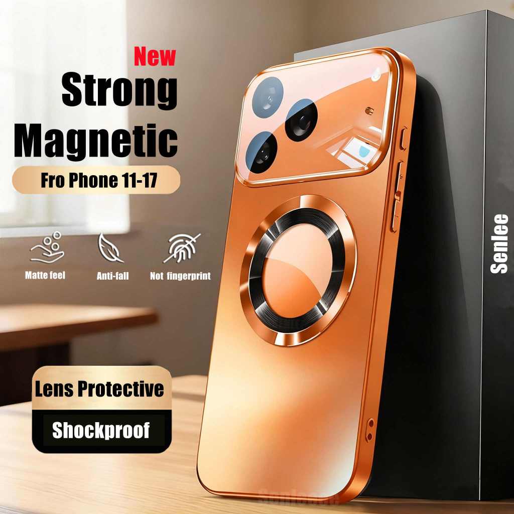 Magnetic Hard case สําหรับ iPhone 15 PRO MAX 16 PRO MAX 14 13 12 PRO 17 PRO MAX Anti drop พร้อมเลนส์กล้องป้องกันชาร์จไร้สาย Matte ปลอกกันกระแทก