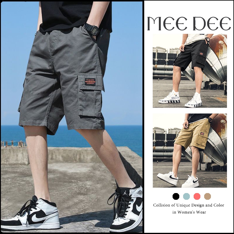 Men’s Trendy Japanese Streetwear Cargo Shorts – Solid Color Multi-Pocket Loose Fit Shorts, Breathable Quick Dry Summer Casual Pants