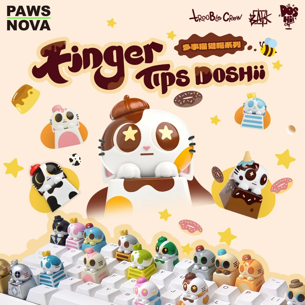 PAWSNOVA Doshii Cat กล่องสุ่มคีย์แคปแมว สำหรับคีย์บอร์ด Mechanical ปุ่มแต่งสายสะสม