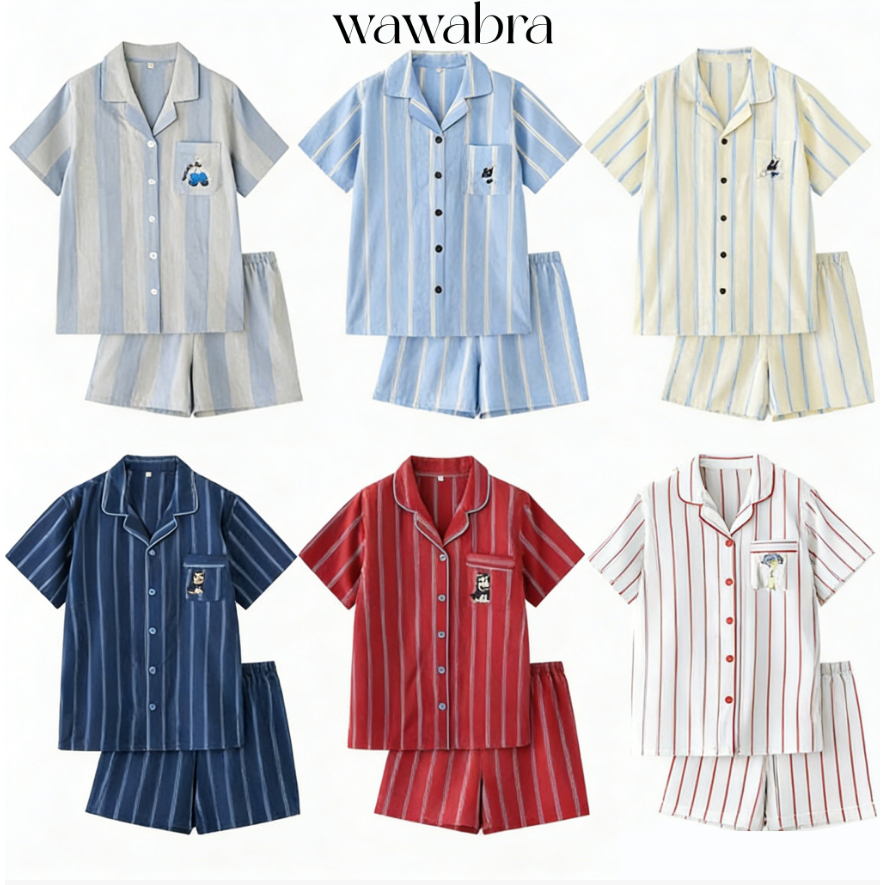 ⭐Bra wawa🌙ชุดนอน ชุดนอนผ้าฝ้าย เสื้อแขนสั้น+กางเกงขาสั้น Unisex ใส่ได้ทั้งผู้ชายและผู้หญิง