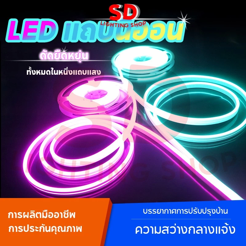 2835 220V หลอดไฟ LED นีออนสีกันน้ำ ไฟงานวัด หลอดไฟสี ตกแต่ง กันน้ำตัดง่าย กับปลั๊ก