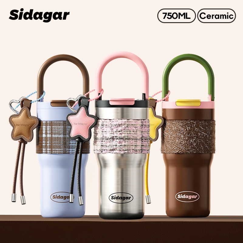 Sidagar แก้วน้ำเก็บความเย็น 750ml เคลือบเซรามิค เก็บได้ทั้งความร้อน แก้วเก็บความเย็น แก้วน้ำ​ ของขวัญวาเลนไทน์