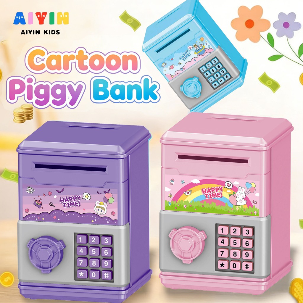 AIYIN กระปุกออมสิน การ์ตูนน่ารักกระปุกออมสินสำหรับเด็กหญิงของขวัญวันเกิดเครื่องประดับบนโต๊ะกล่องเก็บพลาสติกป้องกันการตก