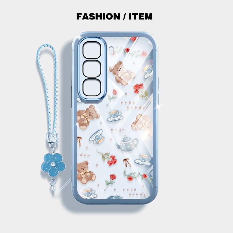 YBD เคสโทรศัพท์สําหรับ Redmi 15 4G 5G Xiaomi POCO M8S การ์ตูนถ้วยและจานรองหมีพร้อมเชือกเส้นเล็กทอ