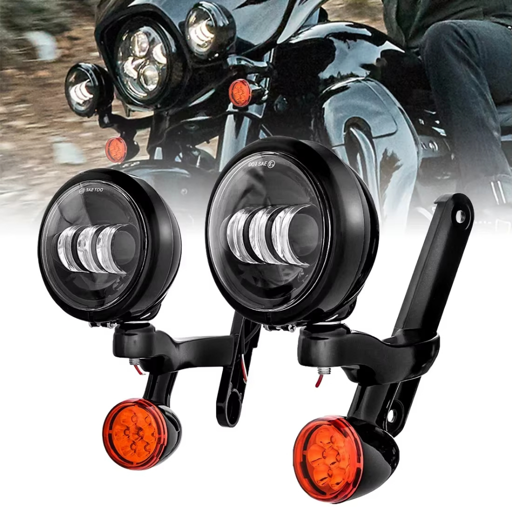 ไฟเลี้ยวรถจักรยานยนต์ LED Spotlight เสริมหมอกสําหรับ Harley Electra Street Glide FLHX Road King 1997-2026
