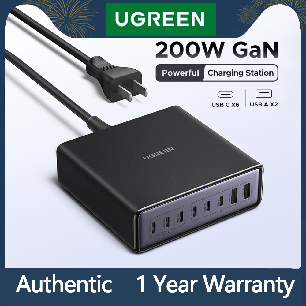 UGREEN เครื่องชาร์จ GaN 200W 8 in 1 เดสก์ท็อปแล็ปท็อปแท่นชาร์จอย่างรวดเร็ว Type C ชาร์จหลายพอร์ต