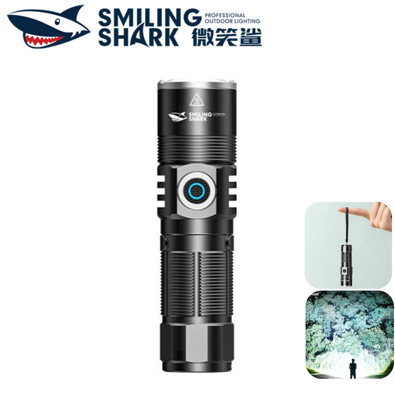 SMILING SHARK LED ไฟฉายขนาดเล็ก Super Bright M60 ไฟฉาย 6000LM 3 โหมด Type-c ชาร์จไฟแฟลชขนาดเล็ก 18350 ซูมกันน้ํากลางแจ้งกระเป๋า Camping SD5446