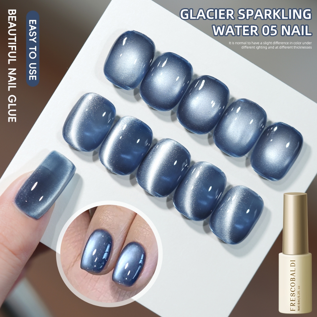 FRESCOBALDI 6ml สไตล์ใหม่ Super Bright Ocean Blue Cat Eye Gel ยาทาเล็บเหมาะสําหรับร้านทําเล็บและทุกสีผิว