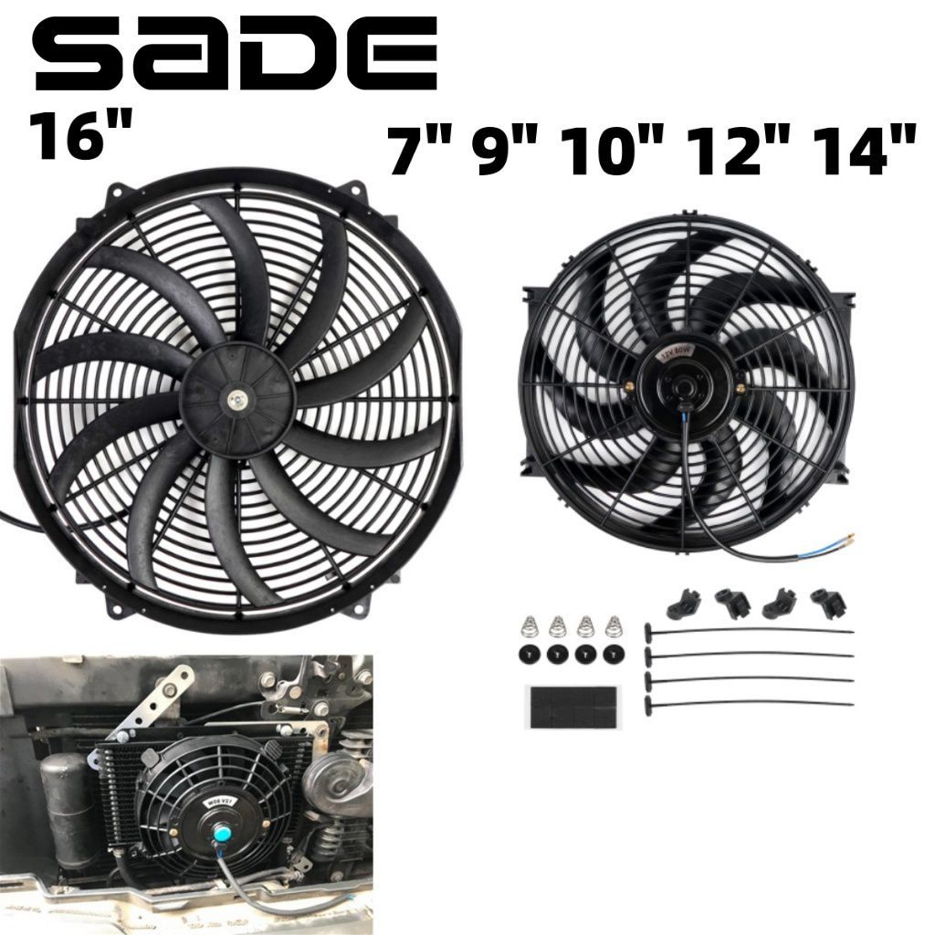 SADE Universal 7 "9"10"12"14/16 "12V 120W หม้อน้ําไฟฟ้าน้ํามัน Cooler Cooling ไฟฟ้า Slim พัดลม Push ดึงเครื่องยนต์ใบมีดพัดลม Mount Kit สีดํา