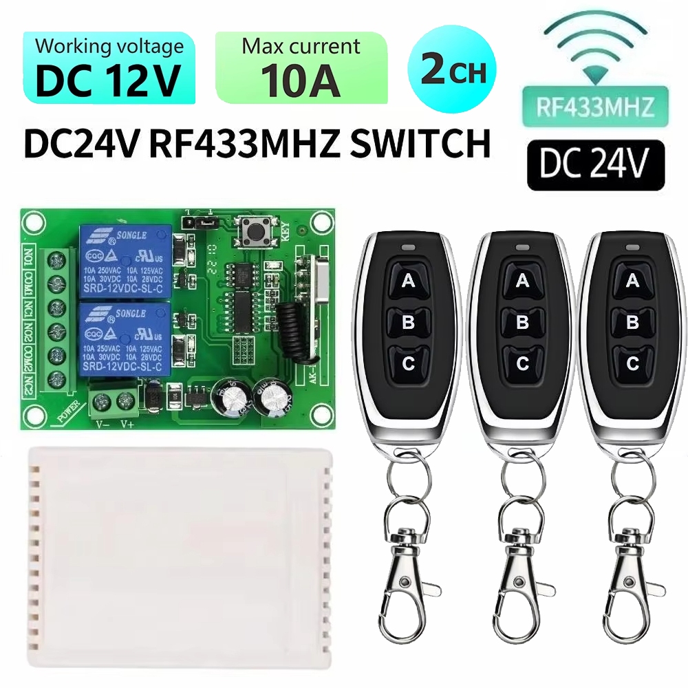 DC 24V 2CH 433Mhz รีโมทคอนโทรลไร้สาย 10A รีเลย์ตัวรับสัญญาณและ 3CH เครื่องส่งสัญญาณสําหรับประตูแม่เหล็กไฟฟ้าล็อค