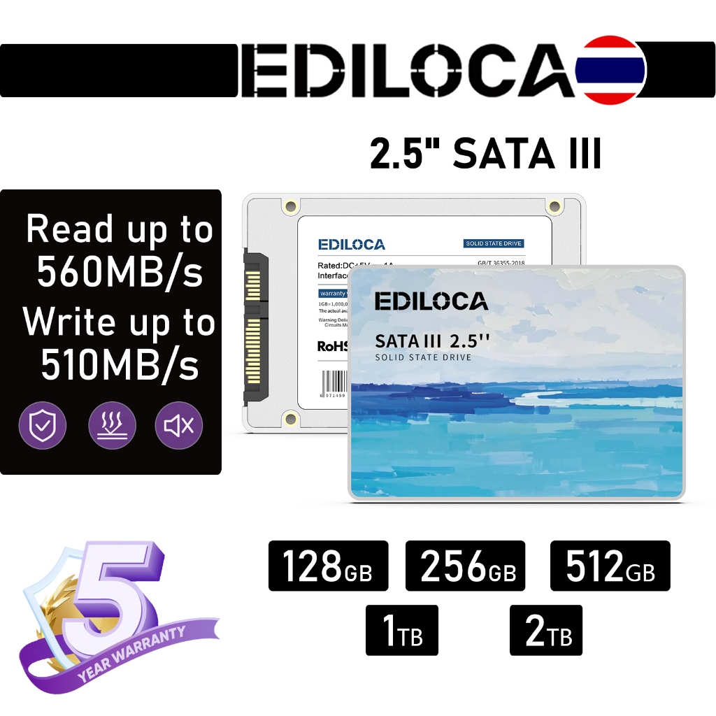 EDILOCA ES580E 2.5’’ SATA III SSD 6Gb/s (240GB/256GB/480GB/512GB/1TB) SSD ภายใน ความเร็วสูงสุด 500MB/s รองรับการใช้งานกับแล็ปท็อปและคอมพิวเตอร์เดสก์ท็อป