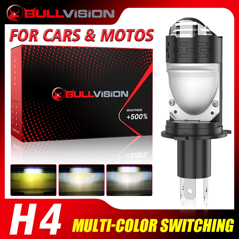 BULLVISION 6000K H4 Led Projector รถจักรยานยนต์ Mini เลนส์การสลับหลายสี 4300K เลนส์ LED 400000LM หลอ