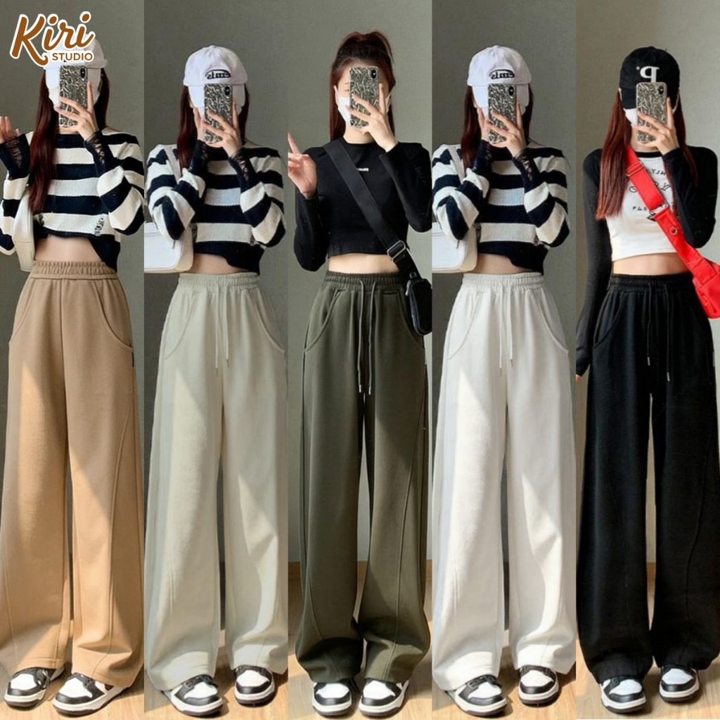 7สี กางเกงขายาว กางเกงวอร์ม เส้นเยื่องเพิ่มความพิเศษ ใส่แล้วดูผอม#101040