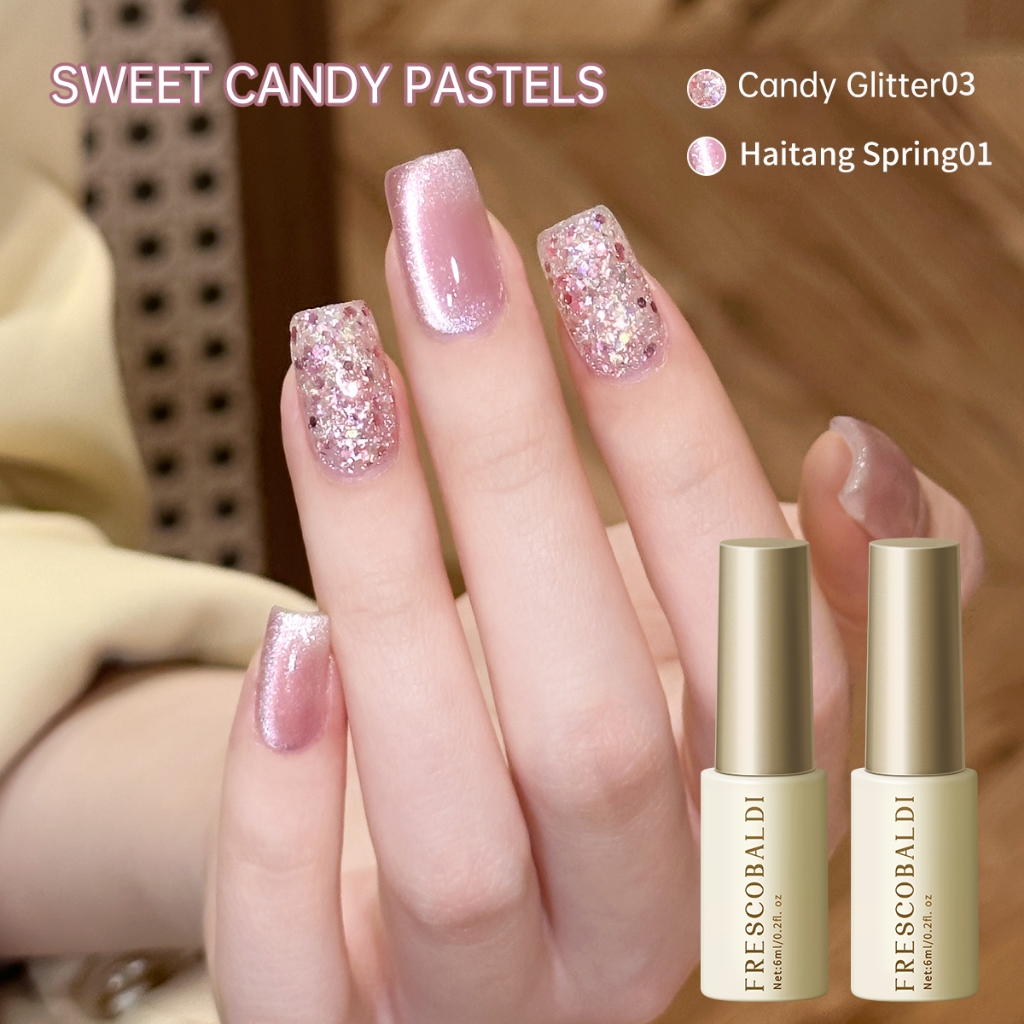 FRESCOBALDI ใหม่ Candy สีชมพูเลื่อมเจลยาทาเล็บชุดสองสีเหมาะสําหรับเล็บ DIY