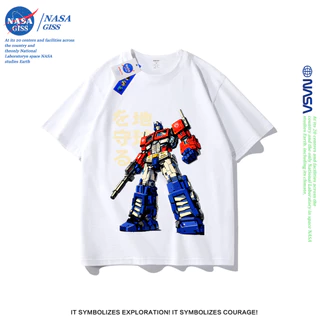 NASA เสื้อยืดชายหญิงแขนสั้น สตรีทฮิปฮอป summer หุ่นยนต์แปลงร่าง พิมพ์ลาย คอตตอน คอกลม หลวมและระบายอากาศ