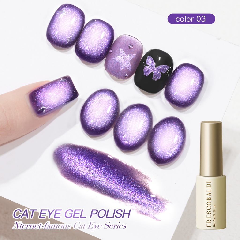 FRESCOBALDI 6ml สไตล์ใหม่ Super Bright Dopamine สีม่วง Cat Eye Gel ยาทาเล็บเหมาะสําหรับร้านทําเล็บและบ้าน DIY