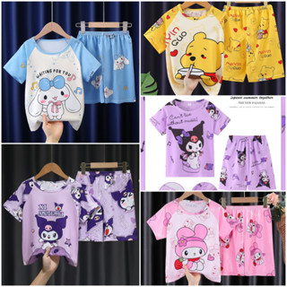 ชุดนอนแขนสั้น ผ้าโพลีเอสเตอร์ พิมพ์ลายการ์ตูน สไตล์เกาหลี แฟ…