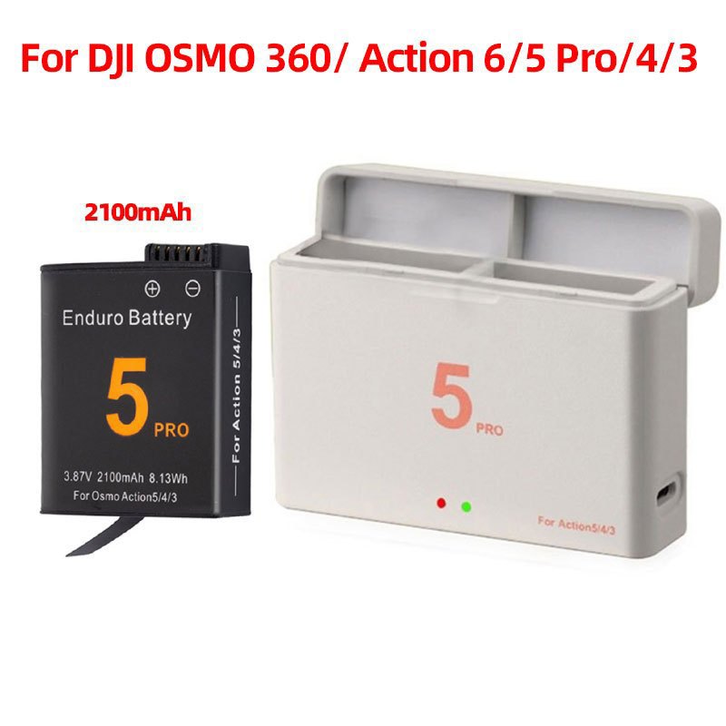 แท่นชาร์จคู่สำหรับ DJI OSMO 360 / Action 6 / Action 5 Pro เครื่องชาร์จแบตเตอรี่กล้อง Action 3, Action 4 อุปกรณ์เสริมสำหรับการชาร์จแบตเตอรี่ Li-ion แบบชาร์จซ้ำได้ Battery Charger Hub