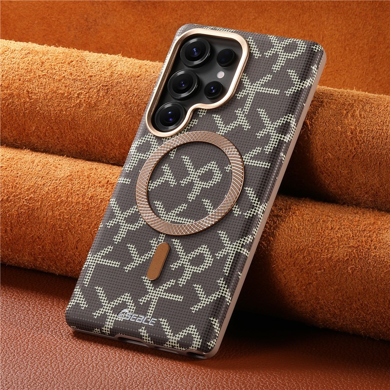 Luxury Letter Kevlar หนังเคสโทรศัพท์แม่เหล็กสําหรับ Samsung Galaxy S24 S25 S26 Ultra ไร้สายชาร์จโลหะเลนส์กล้องแหวนกันกระแทก TPU รวมทุกอย่างปกหลัง
