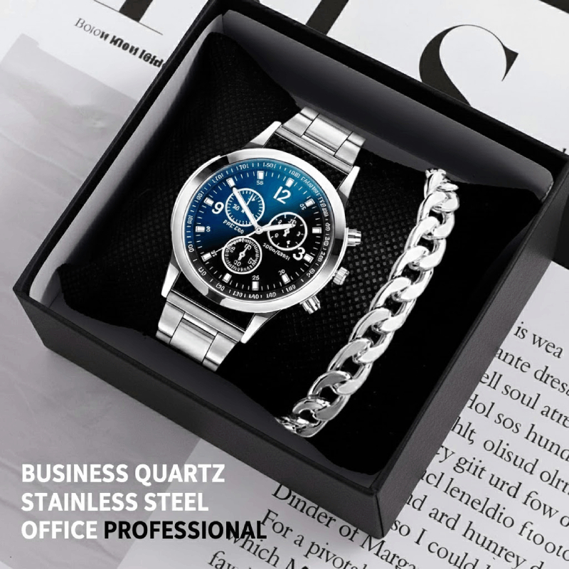 สแตนเลสสตีลธุรกิจนาฬิกาควอตซ์ผู้ชาย Office Professionals Excl Box สีดําสีขาว