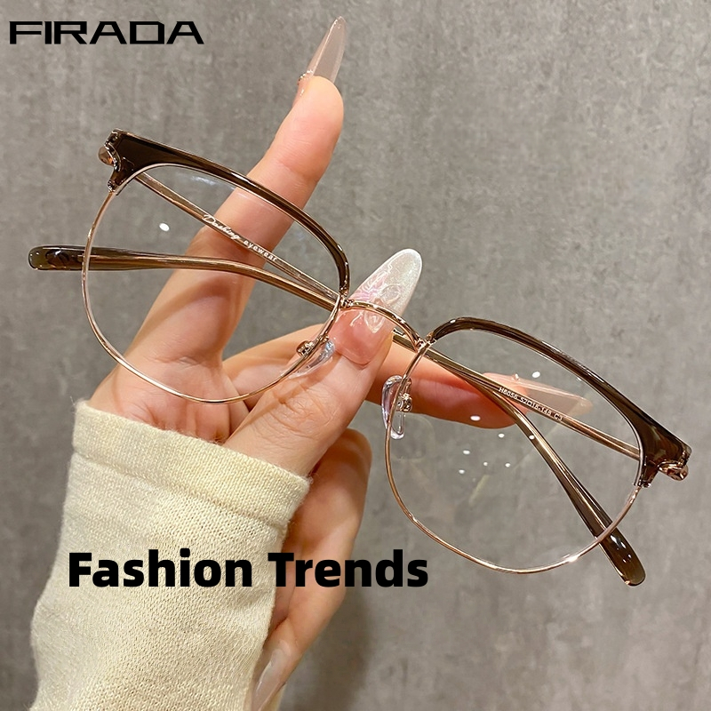 FIRADA แว่นตาทรงสแควร์ Titanium Retro Luxury สำหรับทั้งผู้ชายและผู้หญิง H6056S