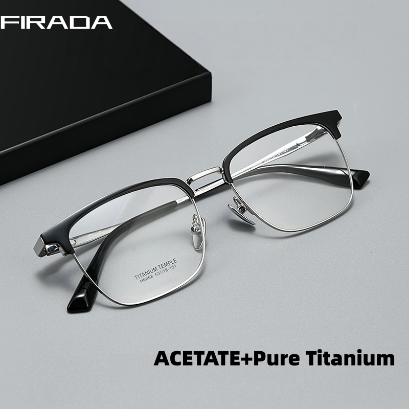 FIRADA แฟชั่นธุรกิจแว่นตา Retro Luxury Pure Titanium แว่นตาสแควร์ Prescription กรอบแว่นตาสําหรับชาย H6068