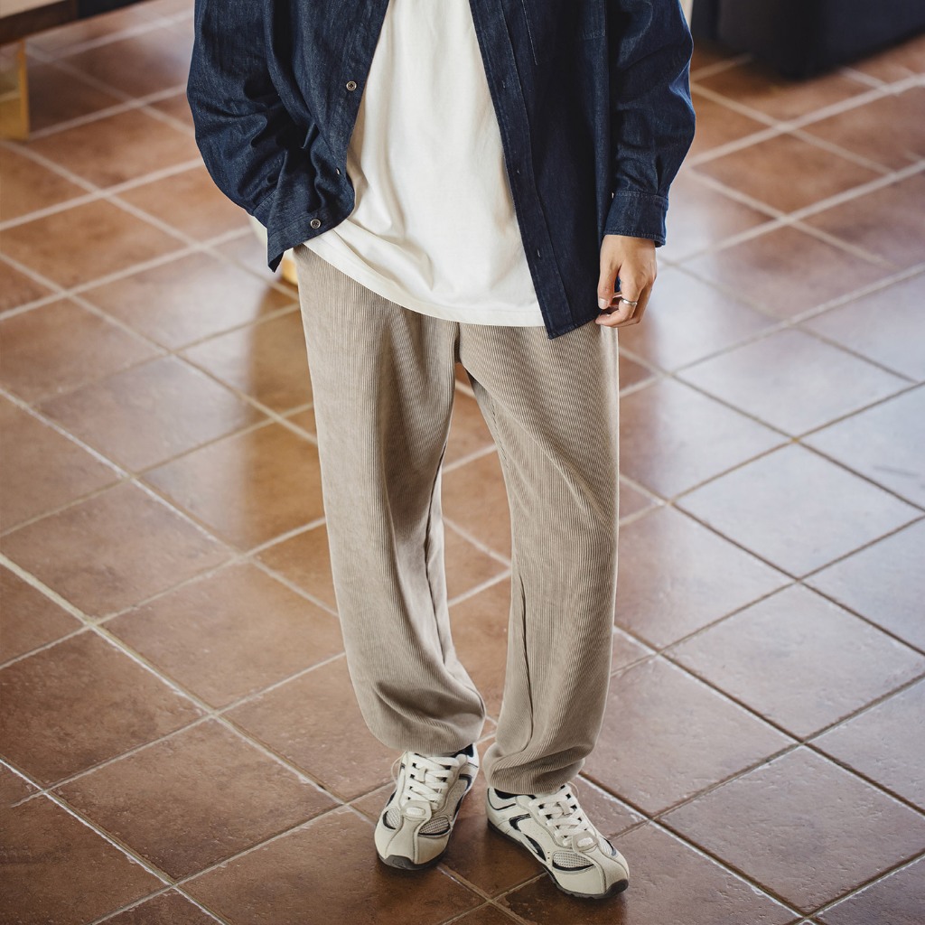 MRA men's 380g heavyweight ankle cinching chenille sweatpants with drooping sensation khaki pants im