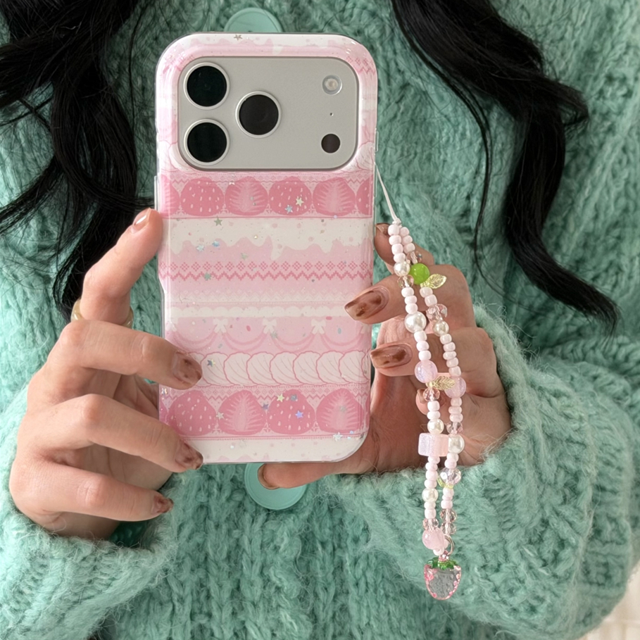 สําหรับIphone Case 17 Pro Max 16 Pro Max 15 Pro Max 14 Pro Maxสีชมพูสตรอเบอร์รี่เค้กเคสโทรศัพท์
