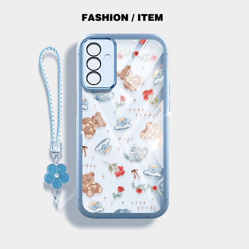 SAMSUNG YBDเคสโทรศัพท์สําหรับSamsung Galaxy A17 A13 A04S A14 A15 A16 M17 F17 4G 5Gการ์ตูนถ้วยและจานรองหมีทอเชือกเส้นเล็ก