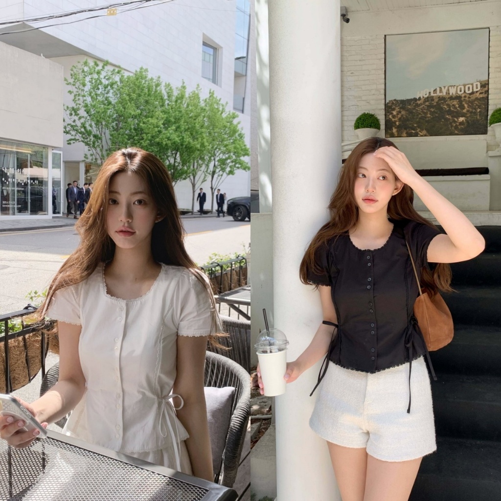 ฤดูร้อน เสื้อเชิ้ตแขนสั้นเวอร์ชั่นเกาหลี สำหรับสุภาพสตรี คอกลม แฟชั่นลูกไม้เสื้อ
