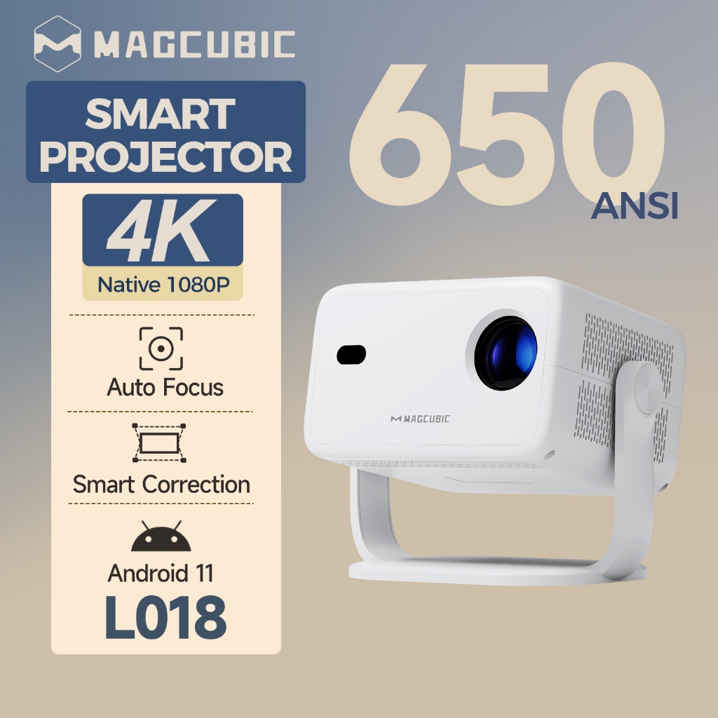 Projector MAGCUBIC L018 4K Auto Focus 650ANSI Android 11.0 สมาร์ทโปรเจคเตอร์ WiFi6 BT5.2 โฮมเธียเตอร