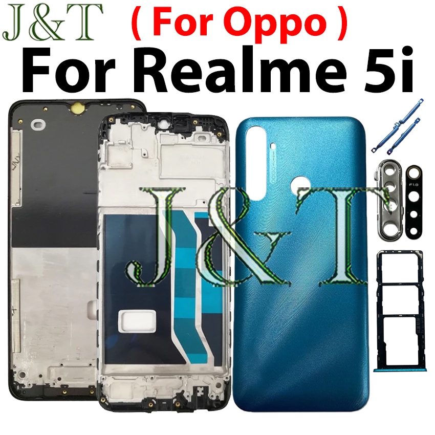 สําหรับRealme 5i RMX2030 RMX2032 LCDด้านหน้ากรอบกลางด้านหลังแบตเตอรี่ฝาครอบประตูเลนส์กล้อง