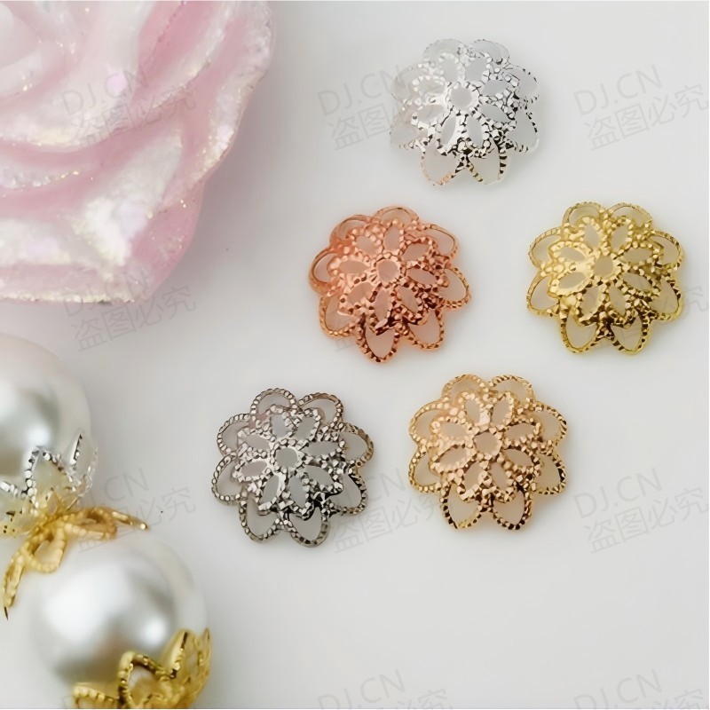 ADJ0070 [สีเดียวกว่า 100 ชิ้นรับ 30 ชิ้นฟรี] 14 พันทอง Receptacle ผู้ถือลูกปัดหมวกดอกไม้ Handmade di