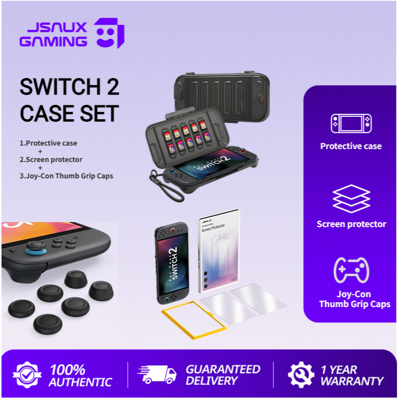 JSAUX Switch 2 ชุดเคสป้องกันสวิตช์ 2 พร้อมฟิล์มหน้าจอ ชุดเคสสวิตช์ 2 + ฟิล์มติดจ