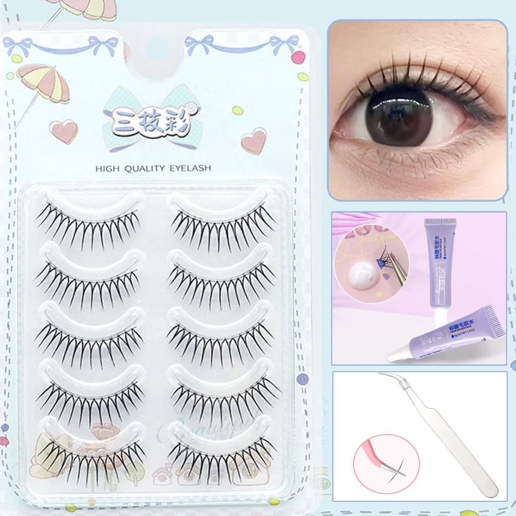 5 คู่ U รูปร่างขนตาปลอมชิ้นเดียว Fairy 3D ทุกวันแต่งหน้าขนตาธรรมชาติแบบใช้ซ้ําได้พร้อมเครื่องมือ