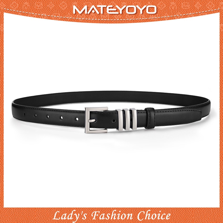 MATEYOYO เข็มขัดแฟชั่นผู้หญิง หนังวัวนุ่ม ดีไซน์หัวเข็มขัดเรียบหรู ปรับขนาดได้ สำหรับผู้หญิง