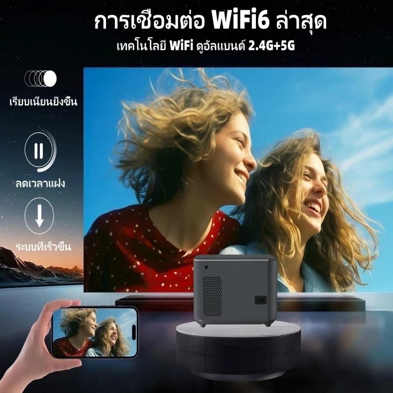 โปรเจคเตอร์ JY540 Ultra HD  คุณสมบัติ Wi-Fi 6 และ Bluetooth 5  โปรเจคเตอร์โฮมเธียเตอร์  โปรเจคเตอร์ 4K 1080P  ระบบ Android 13.0 ในตัว  รองรับ YouTube thumbnail 6