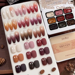 JILLRADIA ฤดูใบไม้ร่วงฤดูหนาวคาราเมลโกโก้ไล่โทนสีเจลยาทาเล็บชุด 9 สีเหมาะสําหรับร้านและของใช้ประจําวัน