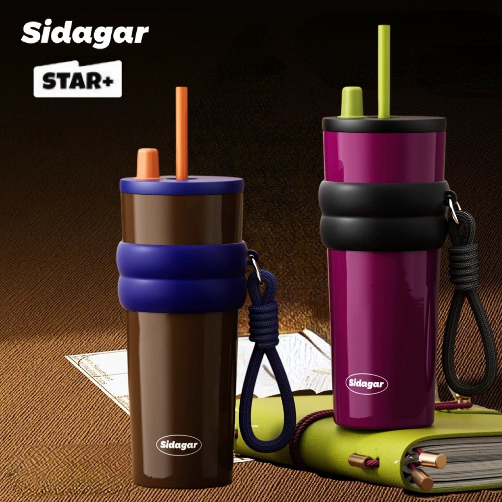 【LUCKY】STAR+ ฟางถ้วยเก็บความร้อน 316 สแตนเลสเซรามิคเคลือบ liner ถ้วยน้ำความจุขนาดใหญ่รถถ้วยแก้วถ้วยเย็นเซรามิคกระติกน้ำร้อนถ้วย 730ml