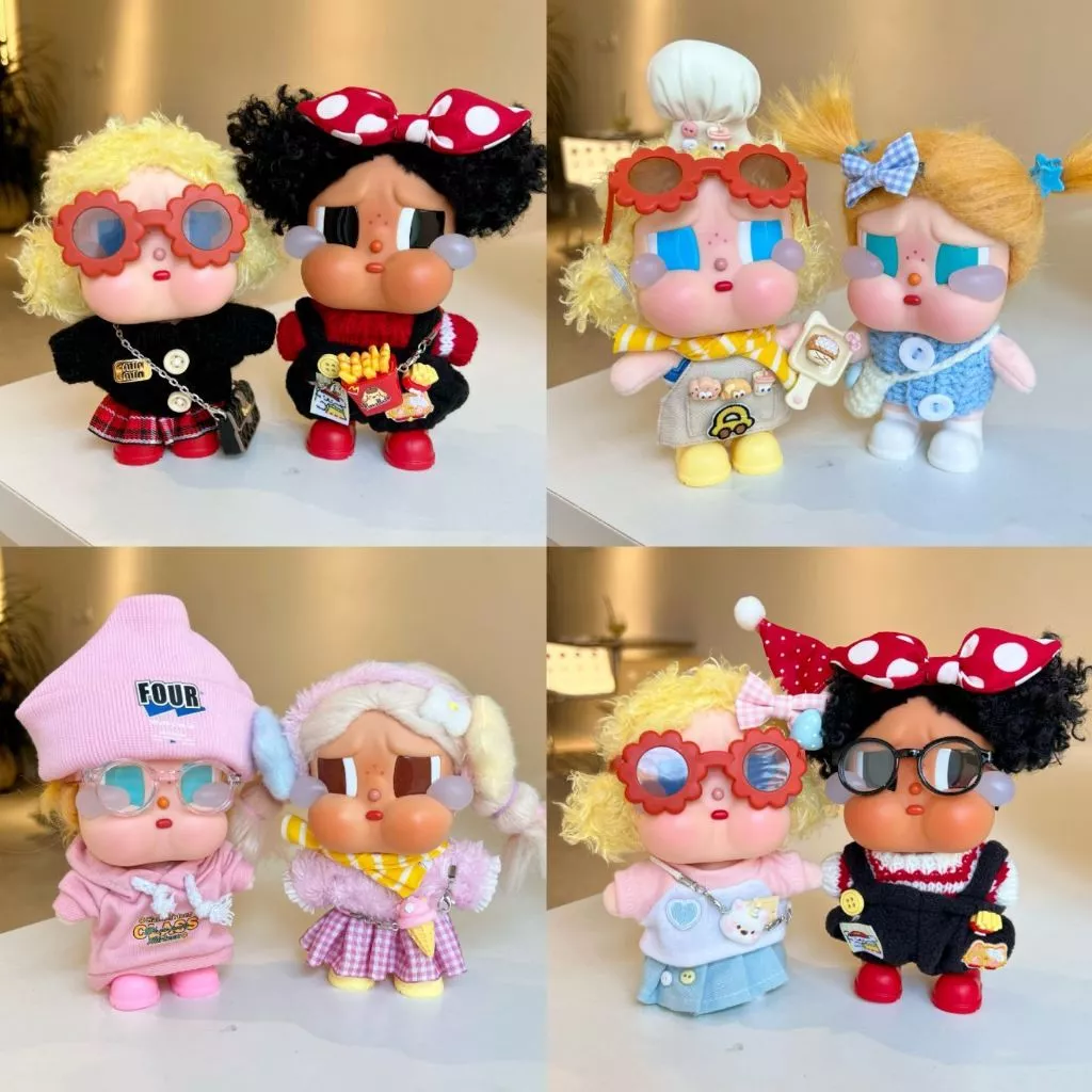 Crybaby ชุดเสื้อผ้าตุ๊กตาฝ้ายขน แฟชั่นสุดน่ารัก ชุดกางเกงยีนส์สายคล้อง POPMART CRYBABY Vacation Mode On Series
