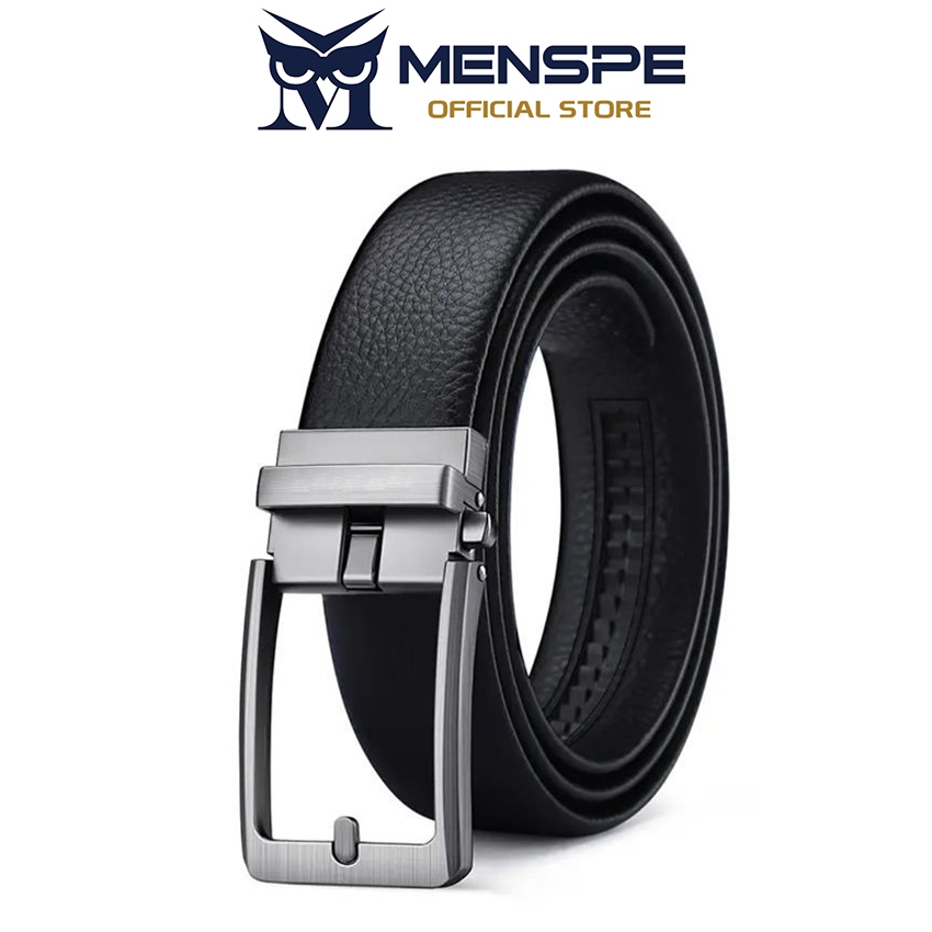 เข็มขัด MännerSpe สำหรับผู้ชาย ออกแบบหัวเข็มขัดอัตโนมัติ ลายลิ้นจี่PU ขนาด120ซม. ทนทานต่อการขีดข่วน