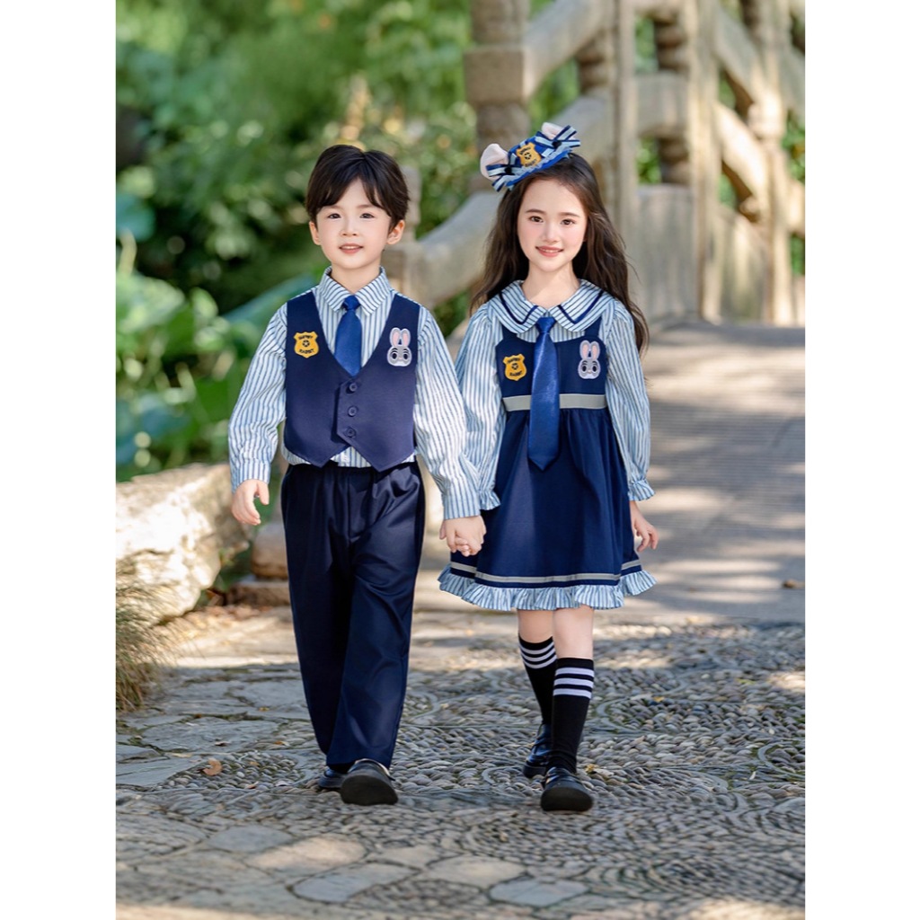 ชุดคอสเพลย์เด็กกระโหลกและพี่ชายน้องสาว เครื่องแต่งกายจูดี้กระต่ายตำรวจ