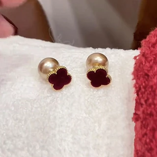 ต่างหูสไตล์ปีใหม่ใหม่ หัวใจสีแดงแบบดอกไม้ ออกแบบพิเศษสำหรับสวม