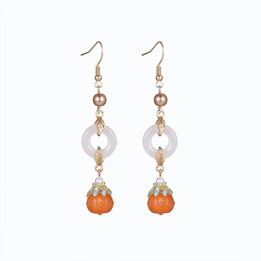 ต่างหูสไตล์จีนย้อนยุค ดีไซน์ลายฟักทอง แบบยาว ปลอดภัยสำหรับการสวมใส่ - รูปที่ 4