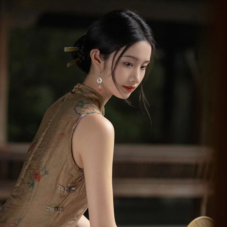 ต่างหูสไตล์จีนย้อนยุค ดีไซน์ลายฟักทอง แบบยาว ปลอดภัยสำหรับการสวมใส่ - รูปที่ 7