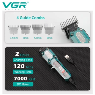 VGR V-900 ปัตตาเลี่ยนตัดผม มาพร้อมกับกันขอบ ทิมเมอร์ ฟันเซรามิค มีจอบอก%แบต 7000รอบ