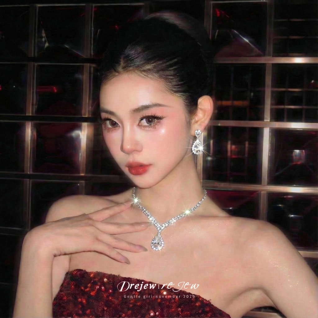 DREJEW สร้อยคอโซ่ จี้รูปหยดน้ํา ประดับเพชร หรูหรา สไตล์ยุโรป และอเมริกา ระดับไฮเอนด์ สําหรับผู้หญิงสร้อยคอเงินแท้